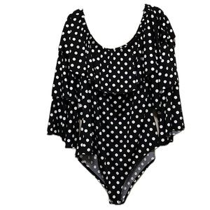 TOUCH ME, On Or Off Shoulder, Elastic Shoulder Bodysuit, Black/White, 1X